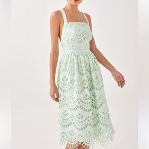 Love, Bonito Mint Green Cross Back Lace Perforated Full Skirt Midi Dress 6